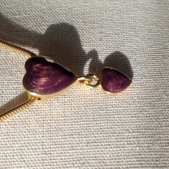 Vintage Purple enamel double heart slid 24inch necklace - Picture 3 of 8